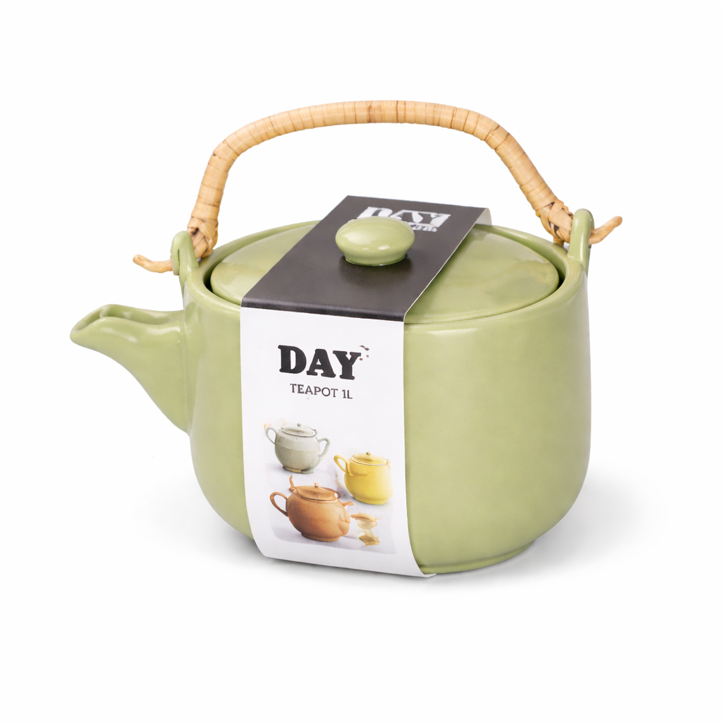 DAY theepot 1 liter keramische theepot – klassieke tea pot met deksel en handgreep – ronde thee pot met schenktuit – servies theekan voor thee zetten en serveren – beige theepot met handvat