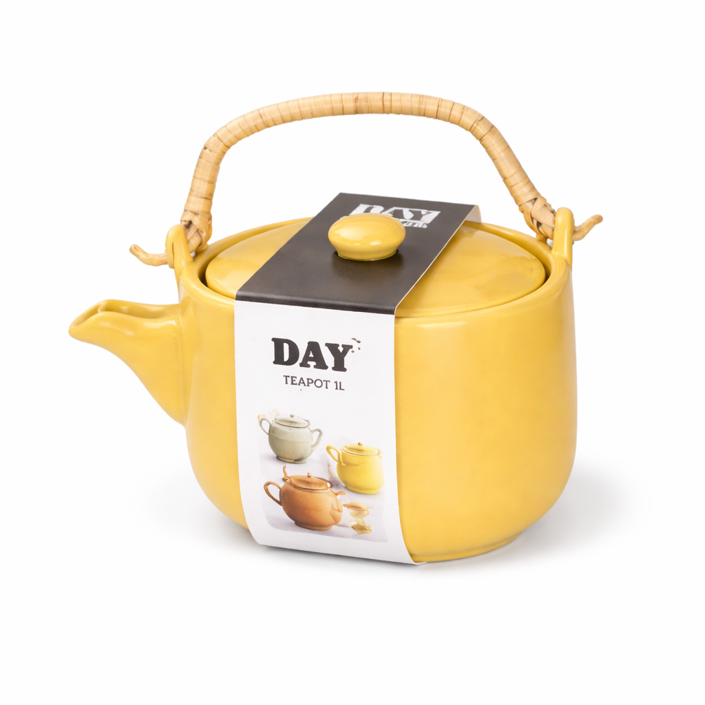 DAY theepot 1 liter keramische theepot – klassieke tea pot met deksel en handgreep – ronde thee pot met schenktuit – servies theekan voor thee zetten en serveren – beige theepot met handvat
