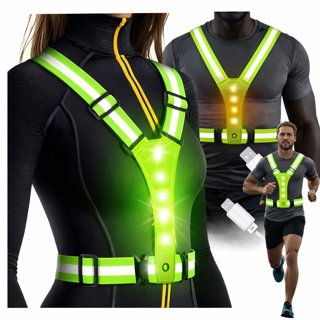 Hardloopvest met LED verlichting – reflecterend veiligheidsvest oplaadbaar – verstelbaar sportvest voor hardlopen en wandelen – zichtbaarheidsvest groen – lichtgewicht outdoor vest met LED en reflectiebanden