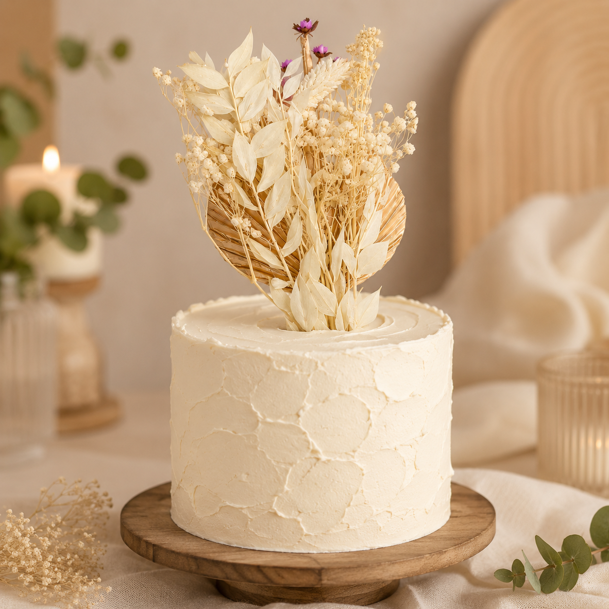 Gedroogde Bloemen Cake Decoratie - Gouden Palmblad Cake Topper met Bunny Tails en Ruscus - Droogbloemen Boeket voor Taart Decoratie Bruiloft Verjaardag Babyshower Feest en Bloemstuk Styling 30,5cm