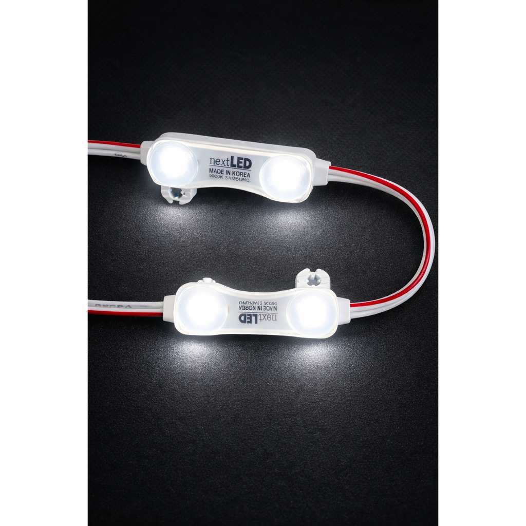LEXTLED 50 stuks LED module verlichting - 5500mm – 24V 5000K wit licht – 5.5 meter LED modulesnoer – waterdichte reclame verlichting – 2 LED per module – signage lichtketting – voor lichtbak, reclamebord, kastverlichting en decoratieve verlichting