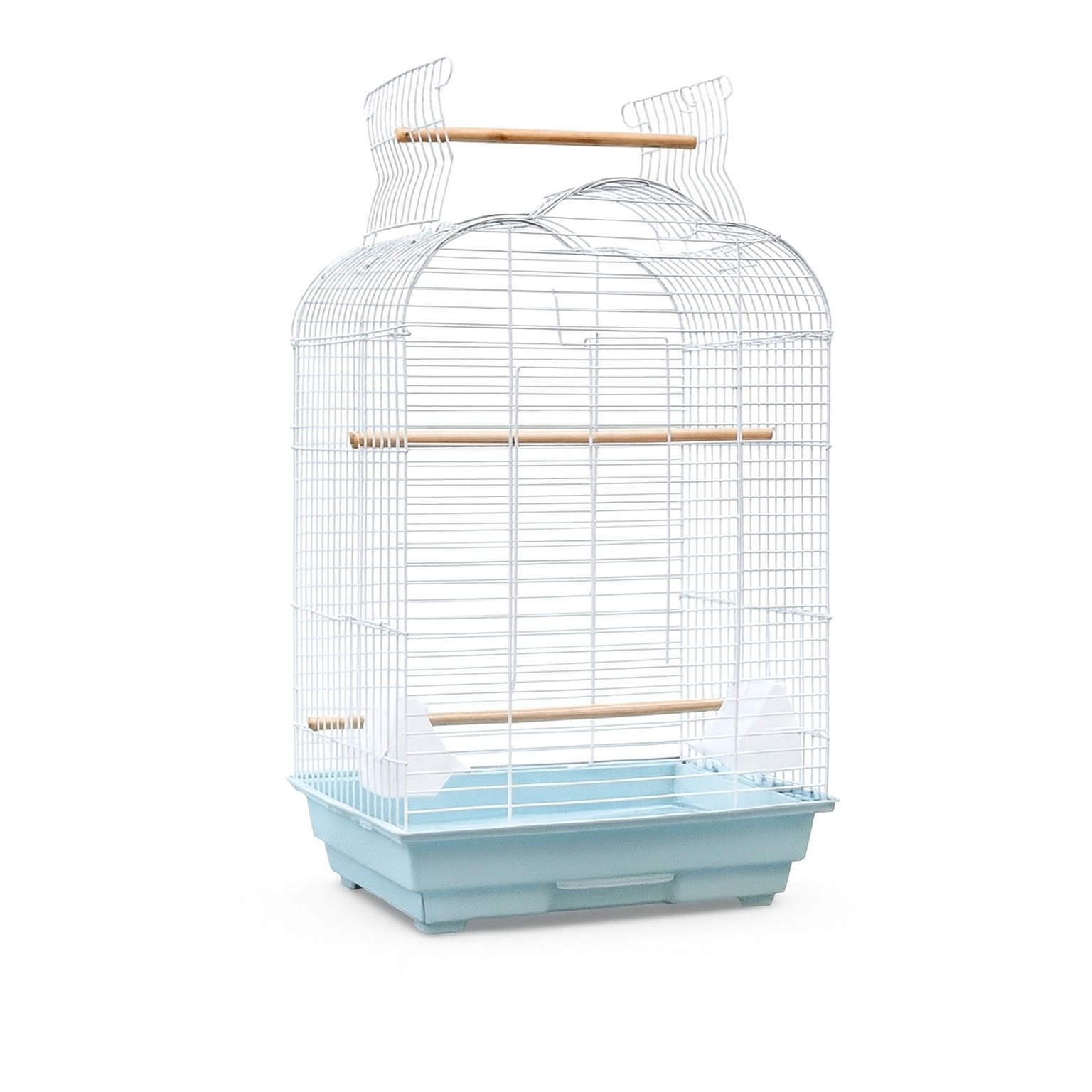 Grote Vogelkooi van Roestvrij Staal – Draagbare Metalen Vogelkooi met Houten Deur en Uittrekbare Lade – Duurzame Vogelkooi voor Binnen & Buiten (Wit, 42×37×62 cm)