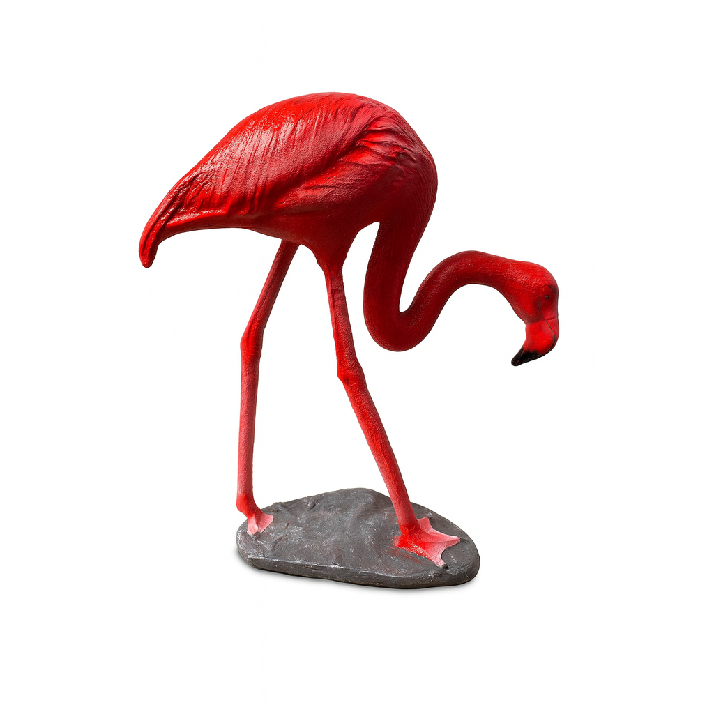 Grote Tuinbeeld Flamingo – 70 x 28 x 80 cm (Neerkijkende Houding) – Transparant Hars &amp; Glasvezel – Weerbestendig Decoratief Tuinbeeld voor Buiten, Balkon of Vijverrand