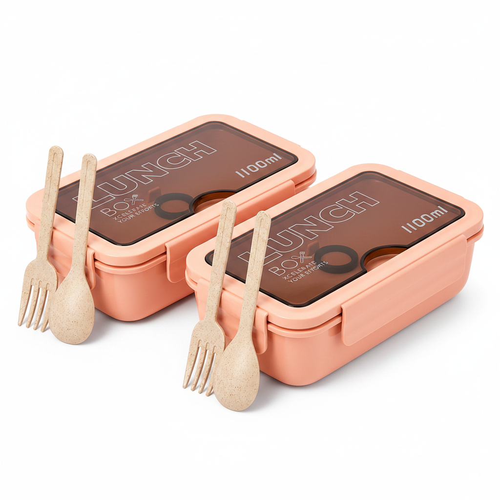2 Stuks - Bento Box met Bestek - 1100ml - Inclusief Geïsoleerde Tas - BPA-vrij - Lekvrije Lunchbox - Herbruikbare Voedselcontainer - Compact en Lichtgewicht (Roze)