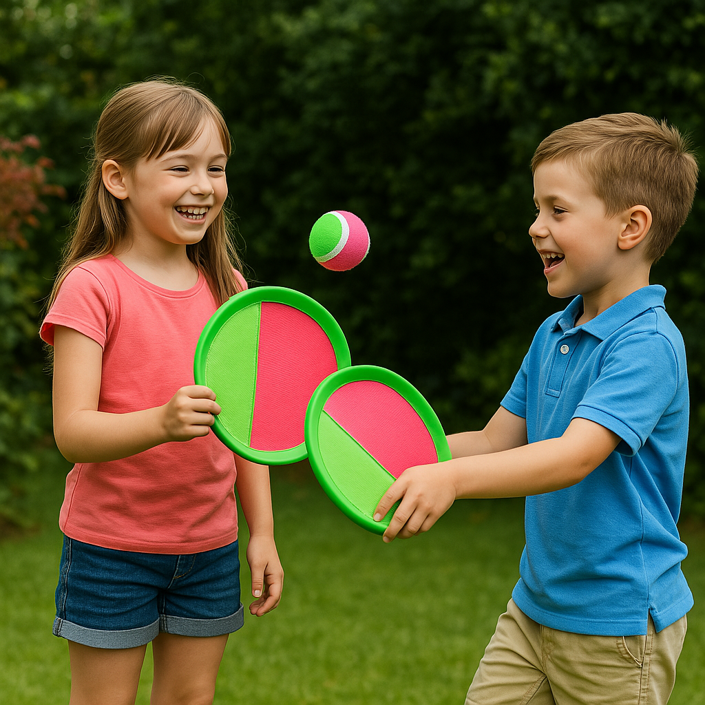 2 Stuks - Vangspel Set voor Kinderen - Toss en Catch Buitenspel met Klittenband - Vangschijven Ø20 cm en Bal - Toss and Catch Ball Set - Willekeurige Kleur Blauw of Groen
