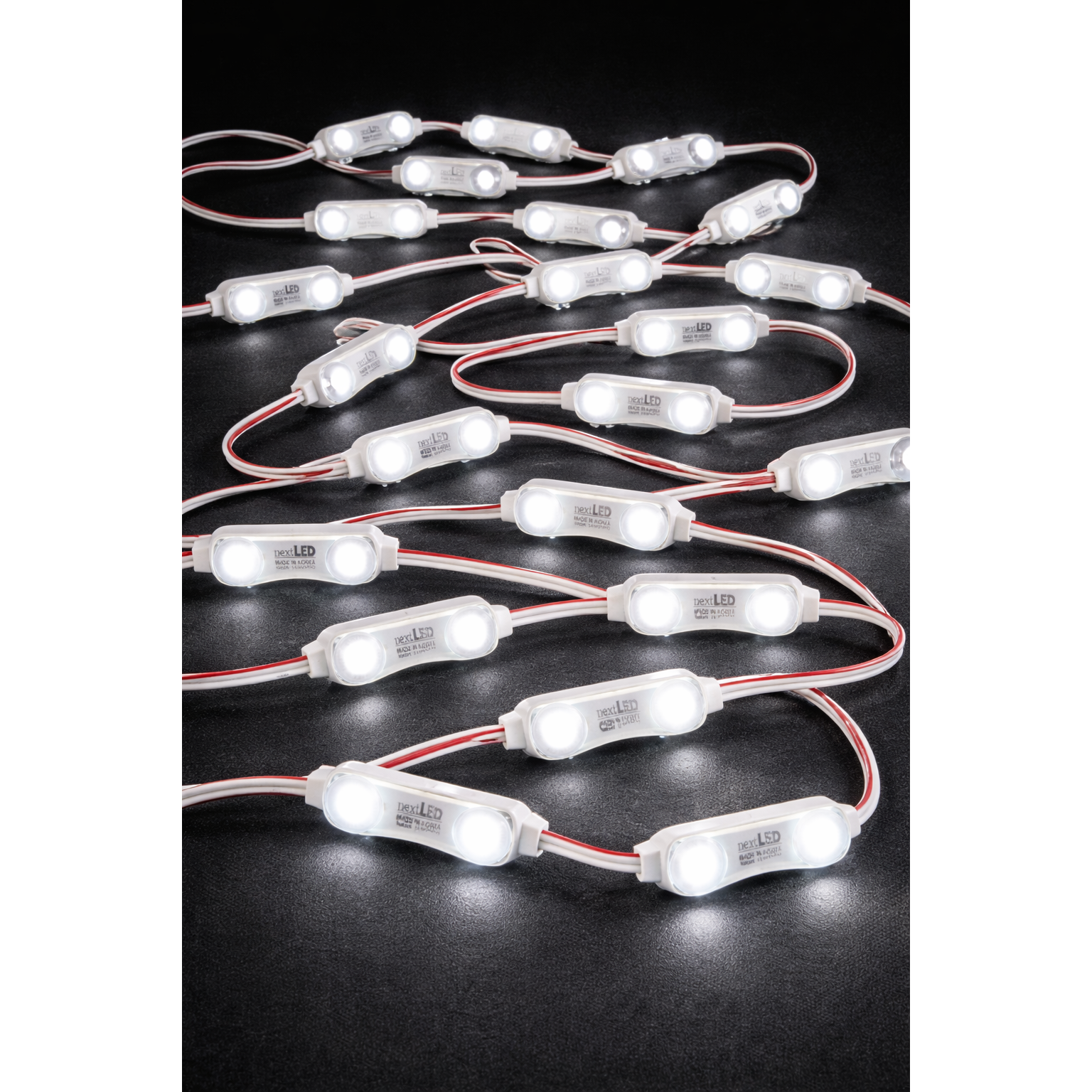 NEXTLED 50 stuks LED module verlichting - 5500mm – 24V 5000K wit licht – 5.5 meter LED modulesnoer – waterdichte reclame verlichting – 2 LED per module – signage lichtketting – voor lichtbak, reclamebord, kastverlichting en decoratieve verlichting