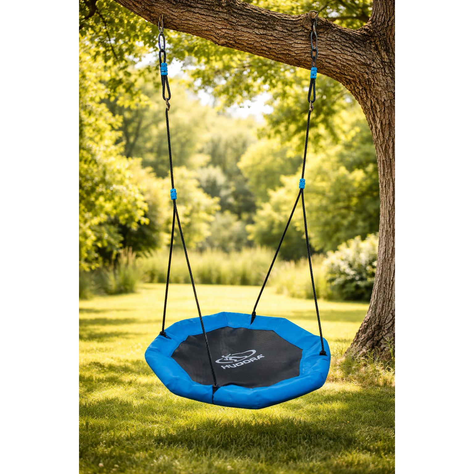 Hudora Nestschommel Octagon 90 cm - Nest Schommel - Vogel Nestschommel - Ronde Tuinschommel - Kinder Schommel Voor Buiten - Schommelzitje Met Touwen - Stalen Frame - Textiel - Verstelbare Touwen - 90 cm - Max Belasting 100 kg - Tuin Speeltoestel