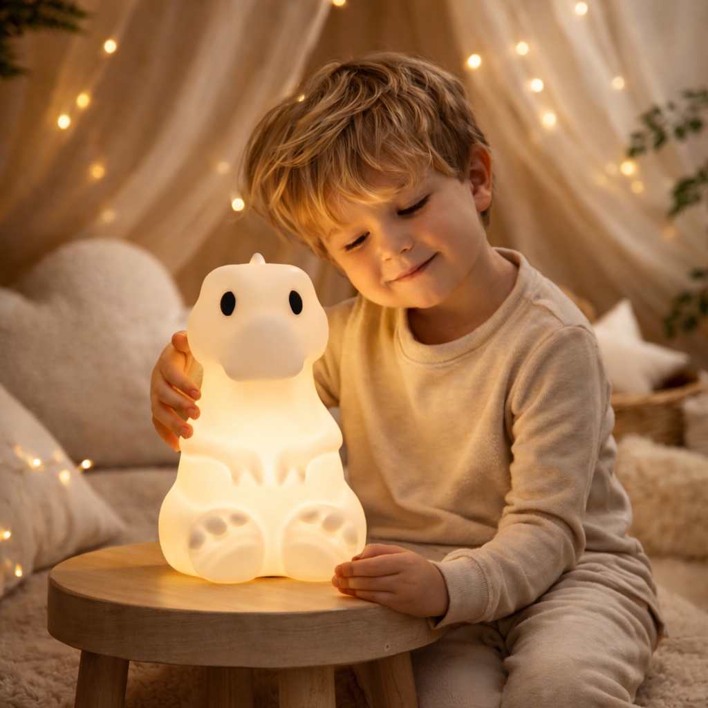 Mr Maria - Grote T-Rex Nachtlamp 25 cm - Dinosaurus Lamp Groot - Dino Kinderlamp - LED Nachtlamp Kind - Siliconen Tafellamp - Dier Nachtlamp - Warm Wit LED Licht - Dimmer In Snoer - Oplaadbare Lamp - Dino Decoratie Lamp - Afmeting 25 x 18 x 14 cm - 5W LED
