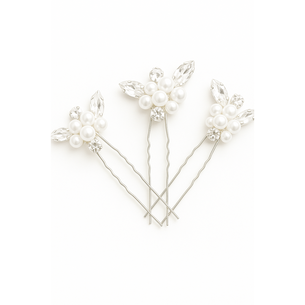 3 Stuks Zilverkleurige Haarspelden Met Parel En Kraal – Elegante Haarsieraden Voor Bruiloft Verloving Feest Prom – Kristallen Haarpins Met Fijne Afwerking – Luxe Haaraccessoires Voor Vrouwen – Zilverkleur Legering