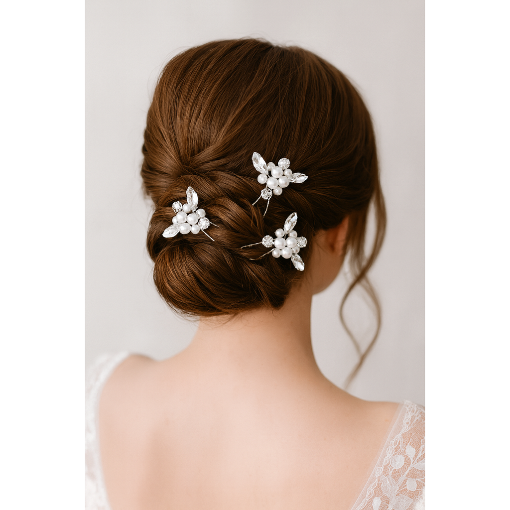 3 Stuks Zilverkleurige Haarspelden Met Parel En Kraal – Elegante Haarsieraden Voor Bruiloft Verloving Feest Prom – Kristallen Haarpins Met Fijne Afwerking – Luxe Haaraccessoires Voor Vrouwen – Zilverkleur Legering
