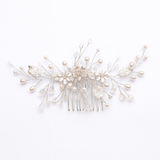 Elegante Zilverkleurige Haarschuifje met Blaadjes en Kraaltjes - Kristal Bloemen - Handgemaakte Haar Accessoires voor Dames