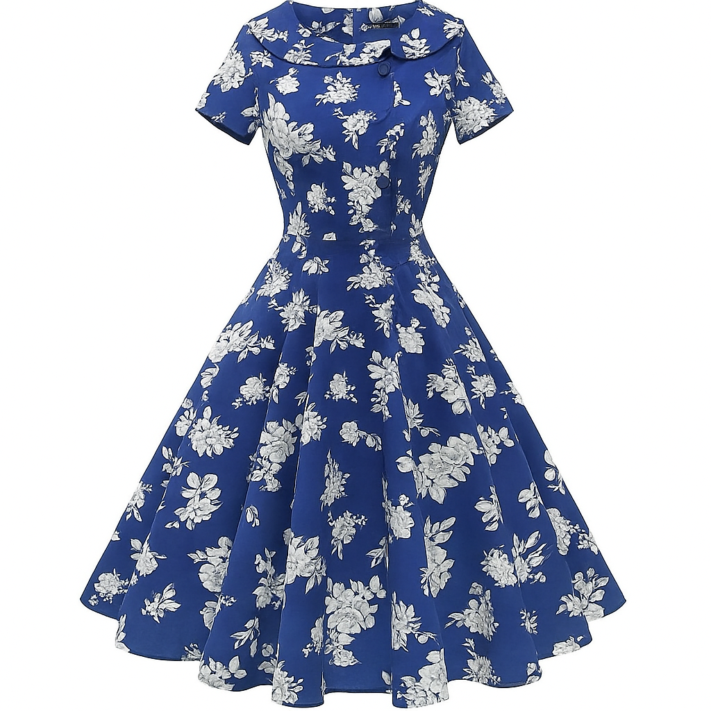 Vintage Rockabilly Cocktailjurk Voor Dames – Korte Jaren ’50 Jurk Met Hoge Taille, Plooirok En Peter Pan Kraag – Retro Swing Jurk Voor Feest, Avond, Afstuderen Of Dagelijks Gebruik – Ademend Katoen Met Stretch – Audrey Hepburn Stijl – 1950s Look