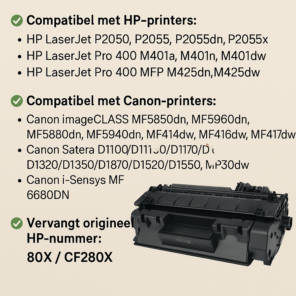 ZoomTec – Vervanging voor HP 80X CF280X  - Compatibele Toner Cartridge Zwart – Geschikt voor HP LaserJet Pro 400 M401/M401a/M401n/M401dn/M401dw, M425dn/M425dw, P2055, P2055dn, Canon imageCLASS MF5850dn/MF5960dn/LBP6650dn – Hoge Capaciteit – H280XCU