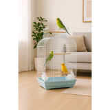 Grote Vogelkooi van Roestvrij Staal – Draagbare Metalen Vogelkooi met Houten Deur en Uittrekbare Lade – Duurzame Vogelkooi voor Binnen &amp; Buiten (Wit, 42×37×62 cm)