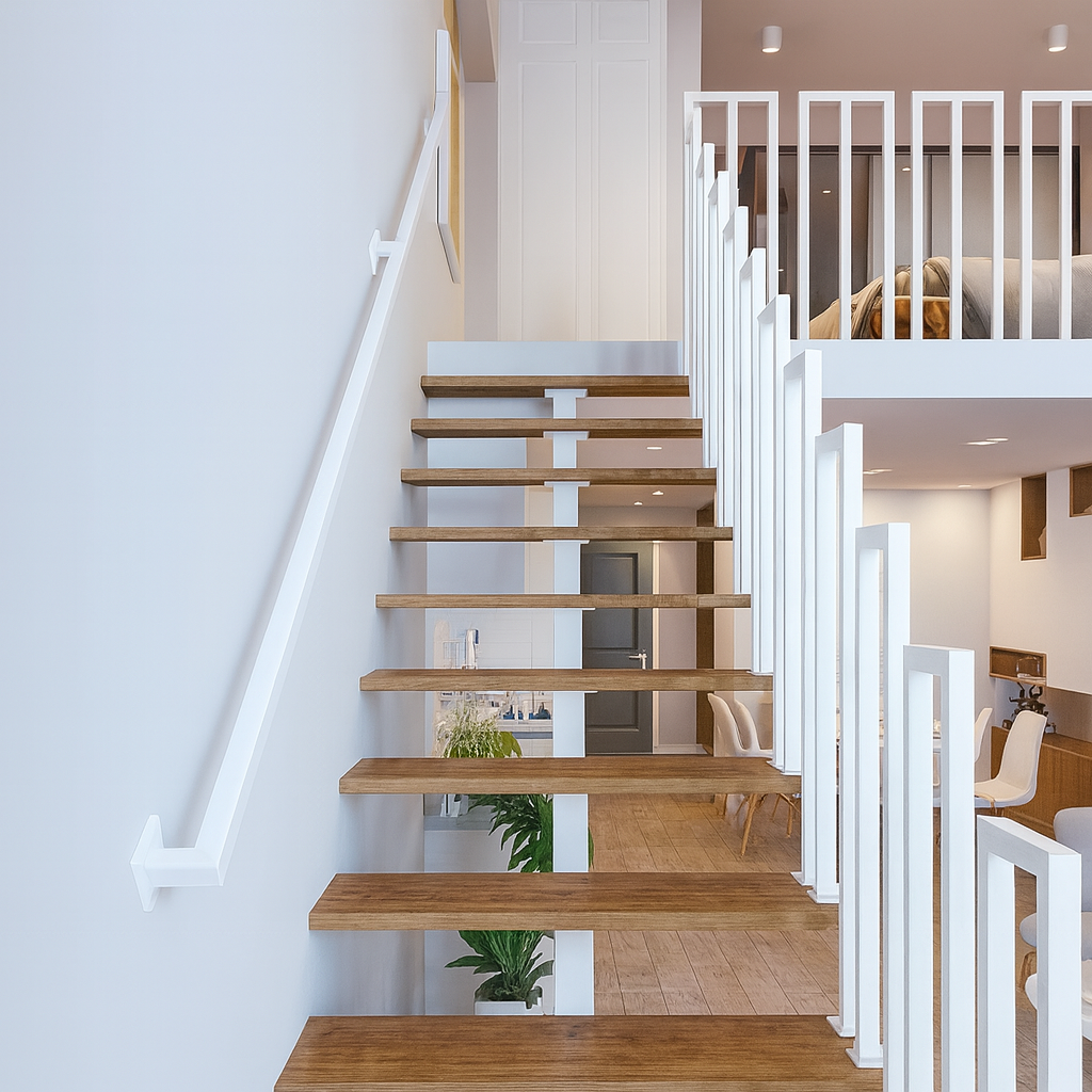 Moderne Trapleuning van Smeedijzer – Compleet Wandbevestigingspakket voor Binnen en Buiten – Sterke Metalen Leuning met Vierkante Buis en Antiroest Coating – Industrieel Design, Inclusief Bevestigingsmateriaal – Lengte 165 cm