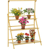 Bamboe Plantenrek – 3-Laags Opvouwbare Plantenstandaard – Plantentrap met Ophangrek – Bloementrap voor Binnen & Buiten – Houten Plantenhouder – Decoratief Bloemenrek – 100 x 40 x 96 cm – Inclusief Tuingereedschap & Haken – Ruimtebesparend & Stevig