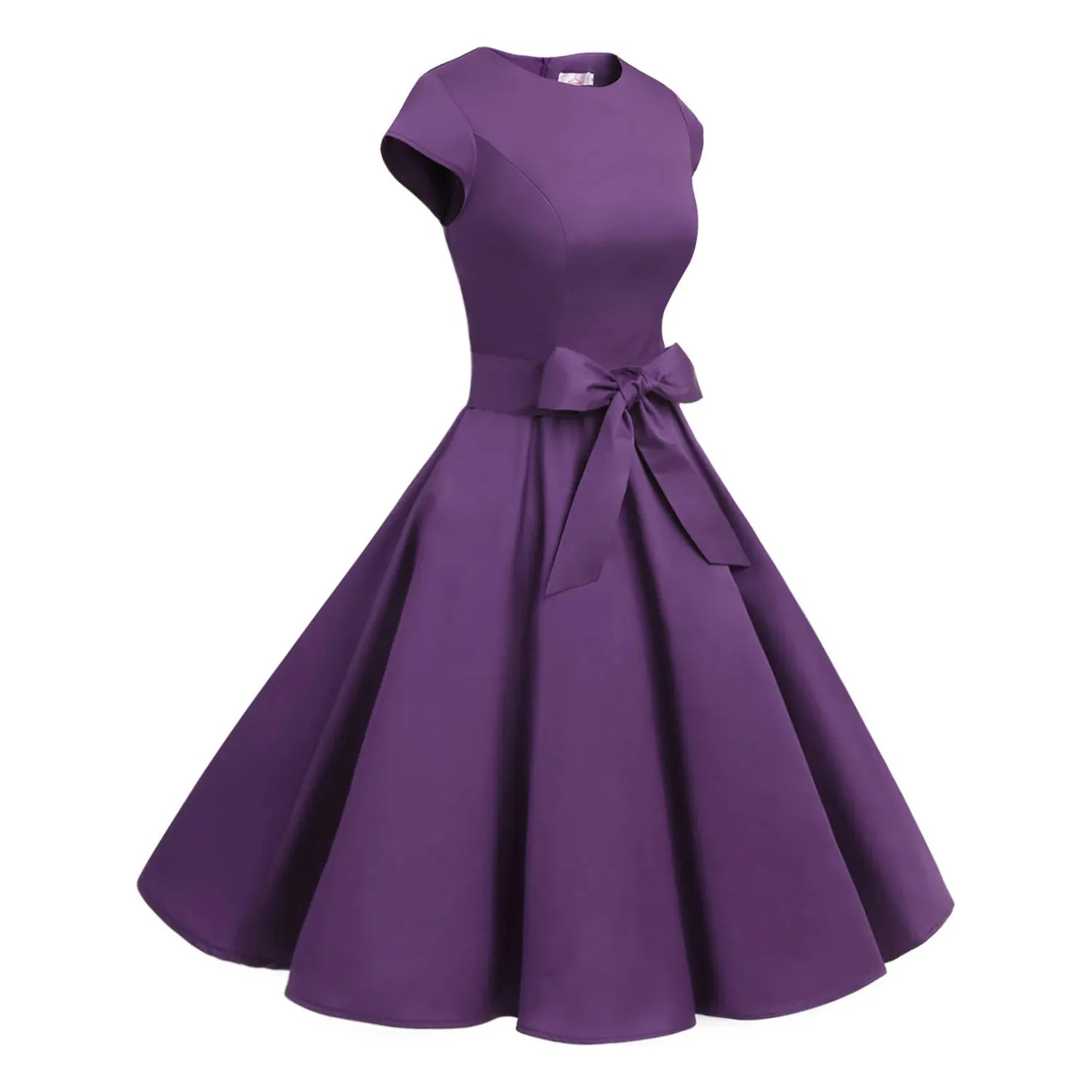 Vintage Jaren 50 Jurk – Maat 3XL - Cap Mouwtjes – Knie-lengte Swing Dress – Flared Cirkelrok – 90% Katoen – Retro Audrey Hepburn Stijl – Paars – Voor Rockabilly, Cocktail, Themafeest of Cosplay