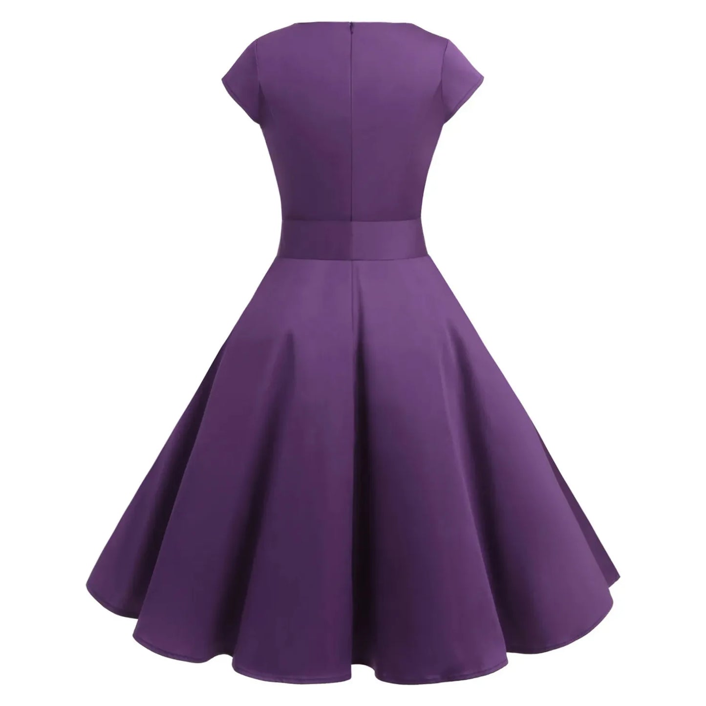 Vintage Jaren 50 Jurk – Maat 3XL - Cap Mouwtjes – Knie-lengte Swing Dress – Flared Cirkelrok – 90% Katoen – Retro Audrey Hepburn Stijl – Paars – Voor Rockabilly, Cocktail, Themafeest of Cosplay