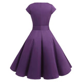 Vintage Jaren 50 Jurk – Cap Mouwtjes – Knie-lengte Swing Dress – Flared Cirkelrok – 90% Katoen – Retro Audrey Hepburn Stijl – Paars – Voor Rockabilly, Cocktail, Themafeest of Cosplay