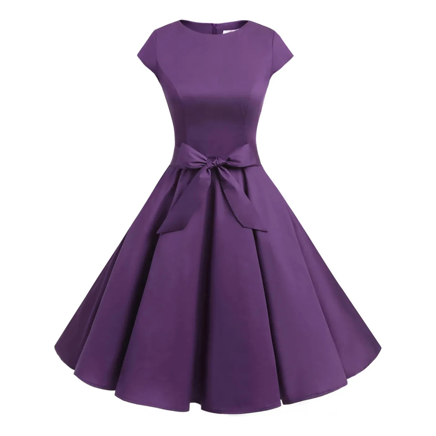 Vintage Jaren 50 Jurk – Maat 3XL - Cap Mouwtjes – Knie-lengte Swing Dress – Flared Cirkelrok – 90% Katoen – Retro Audrey Hepburn Stijl – Paars – Voor Rockabilly, Cocktail, Themafeest of Cosplay