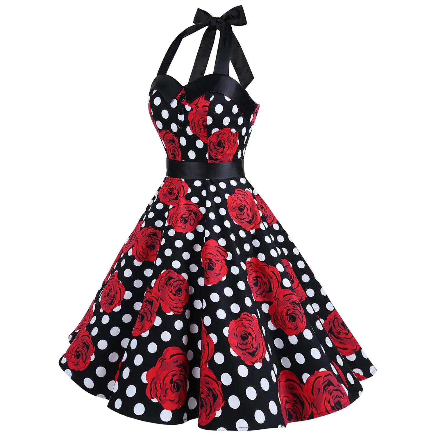 1950s Vintage Polka Dot Swing Jurk – Retro Rockabilly Cocktailjurk – Met Verborgen Ritssluiting en Elastische Rug – Knielang – Perfect Voor Proms, Bruiloften, Feestjes en Thema-Events