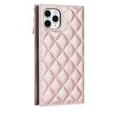 iPhone 11 Pro Max Hoesje - Luxe Rits Lederen Telefoonhoes met Grid Patroon Lanyard - Roségoud - Stijlvolle Bescherming - Modieus Design - Handige Draaglus - Premium Kwaliteit - Accessoire voor iPhone 11 Pro Max