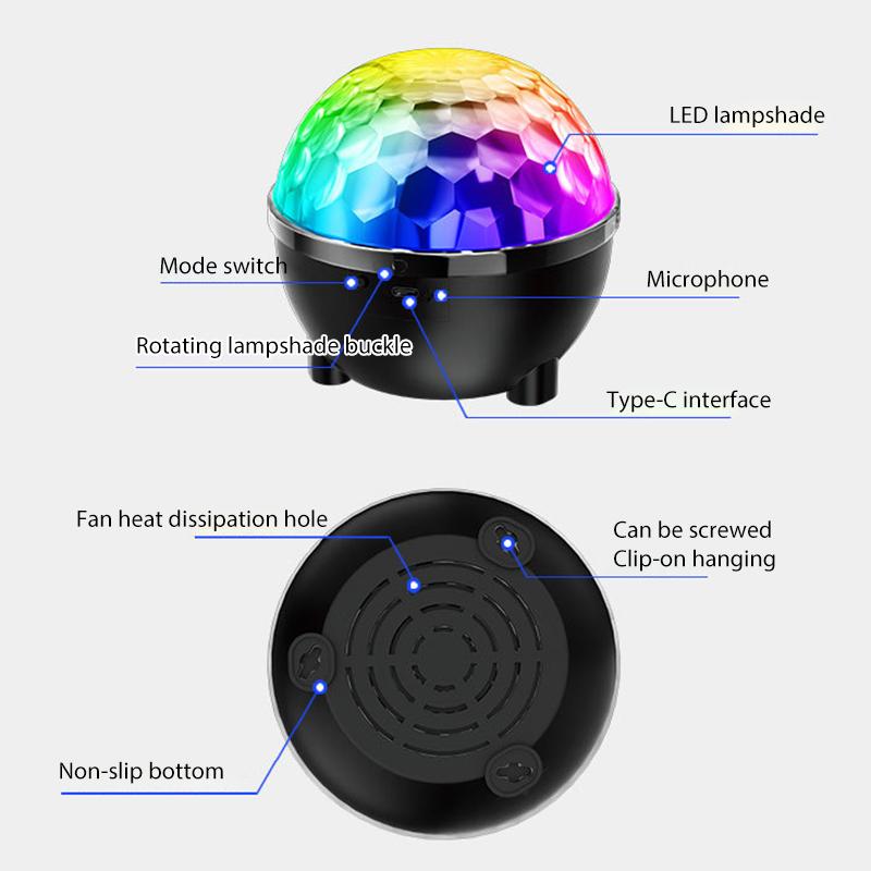 RGB disco lamp LED magic ball – roterende feestverlichting met voice control – USB Type C party light met 6 kleuren – stage lamp disco bal voor slaapkamer bar feest bruiloft karaoke en thuis party verlichting