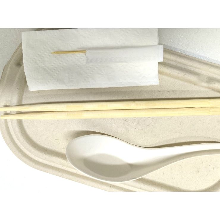 100 Stuks - Individueel Verpakte Restaurant Bamboe Besteksets - Chopstick Set - Inclusief Eetstokjes, Lepel, Servet en Tandenstoker - Perfect voor Picnic, BBQ, Feest, Restaurant, Reizen, Camping