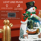 Kerstdorp in Sneeuwman-Vorm – Met Rijdende Trein – 28 LED-Lichten – Speelt 8 Kerstliederen – Bewegende Kerstdecoratie – Kunsthars – Werkt op Batterijen – Feestelijke Tafeldecoratie – 35 cm Hoog