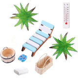 Miniatuur Sauna Accessoires Set - 11-Delige Wellness Deco Accessoires - Spa, Sauna, Wellness Cadeaukaart Idee - Miniatuur Lounger, Handdoek, Houten Ton, Emmer, Kunstplanten - Perfect Voor DIY Landschapsdecoratie En Cadeauverpakkingen