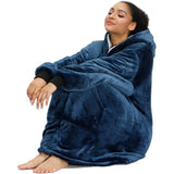 Draagbare Flanellen & Sherpa Deken Hoodie - Oversized voor Vrouwen & Mannen - Ultiem Comfort & Warmte - Zwart