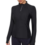 Vrouwen Sport Shirts met Rits - Comfortabele Slim Fit Jas voor Yoga en Workouts - Duimgaten en Sneldrogend Materiaal - Zwart - XL