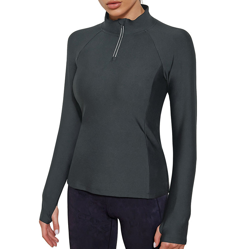 Vrouwen Sport Shirts met Rits - Comfortabele Slim Fit Jas voor Yoga en Workouts - Duimgaten en Sneldrogend Materiaal - Grijs