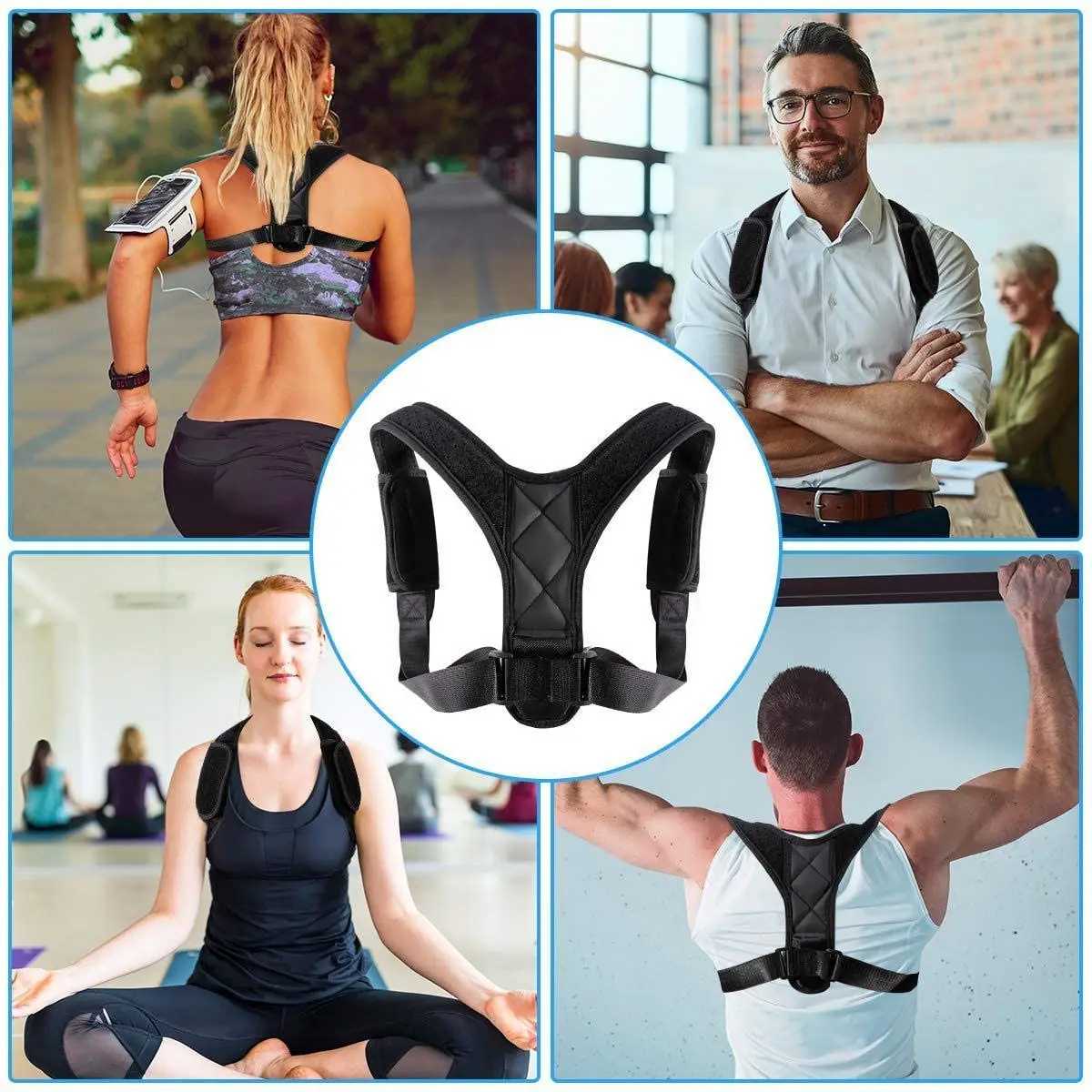 Unisex Houdingscorrectors met Verstelbare Spalken voor Rug- en Schouderondersteuning - Orthopedische Gym Beschermende Banden voor Fitness & Wervelkolomverzorging - Zwart - Discrete Rugbrace & Schouderriem