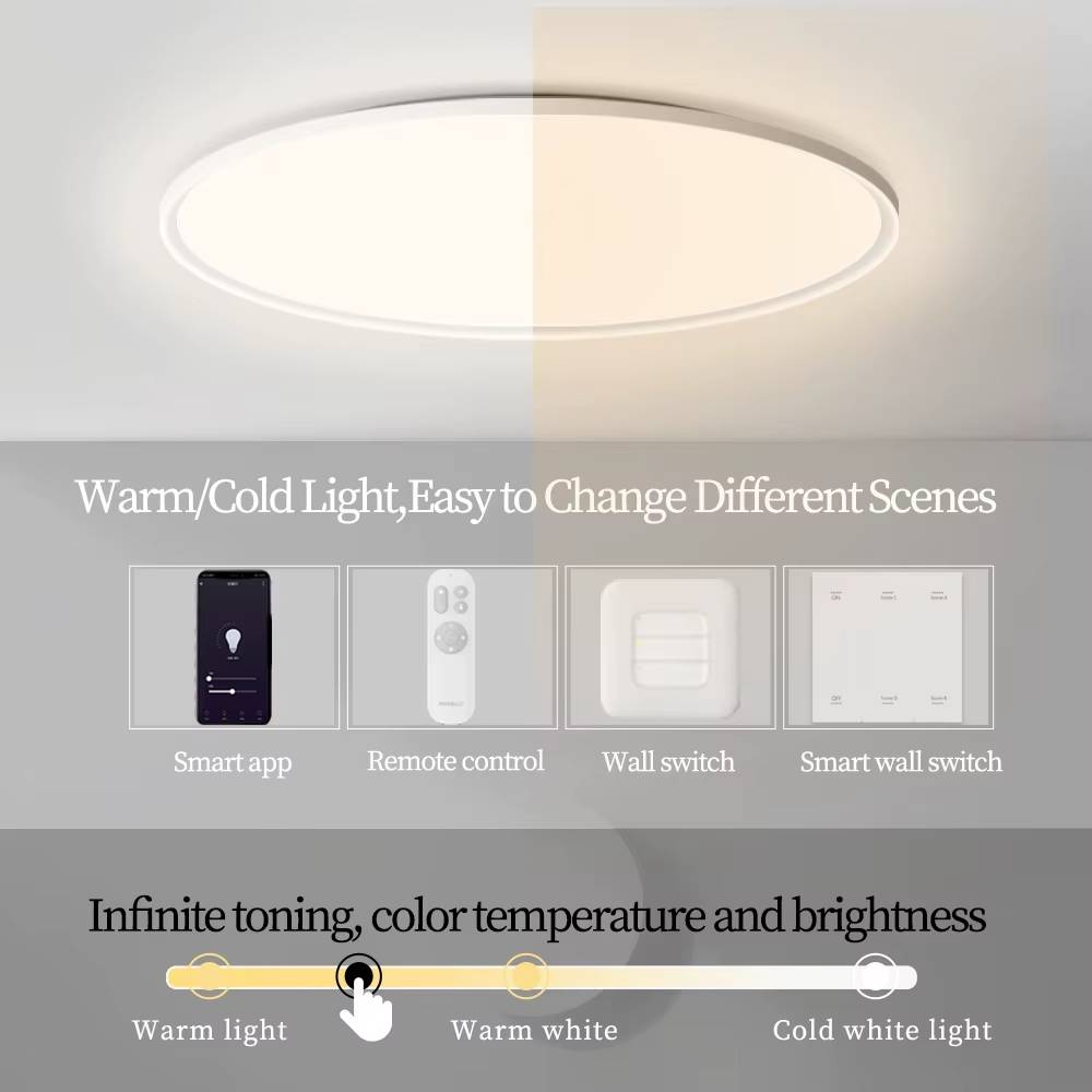 Paurller Smart LED Plafondlamp Moon Shadow Air520 — Ronde Ultradunne Armatuur — Dimbaar — Instelbare Lichtkleur en Helderheid — Slimme Bediening via App en Afstandsbediening — Ø 52 cm — Voor Woonkamer, Keuken en Slaapkamer