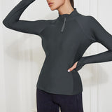 Vrouwen Sport Shirts met Rits - Comfortabele Slim Fit Jas voor Yoga en Workouts - Duimgaten en Sneldrogend Materiaal - Grijs