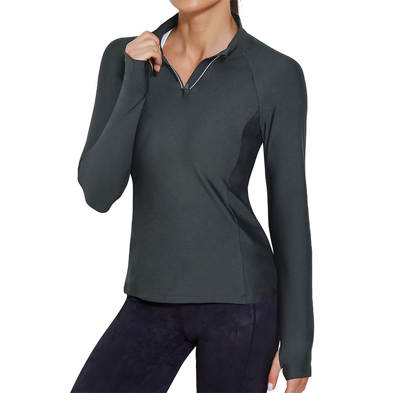 Vrouwen Sport Shirts met Rits - Comfortabele Slim Fit Jas voor Yoga en Workouts - Duimgaten en Sneldrogend Materiaal - Grijs