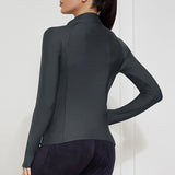 Vrouwen Sport Shirts met Rits - Comfortabele Slim Fit Jas voor Yoga en Workouts - Duimgaten en Sneldrogend Materiaal - Grijs