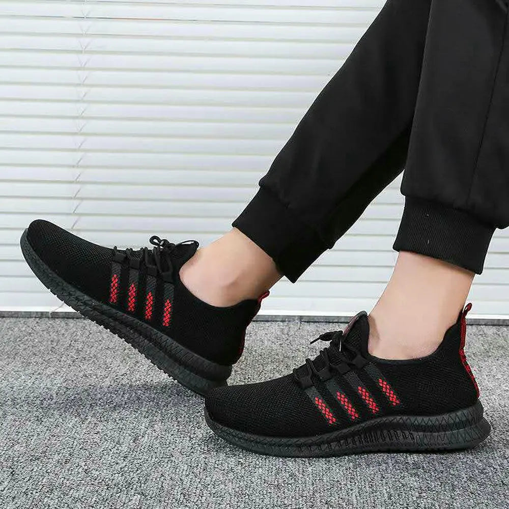 Ademende Mode Sneakers voor Heren: Stijlvolle Rood/Witte Casual Wandelschoenen met Antislip Sportzool, Lace-up Design - Beschikbaar in Maten 39 t/m 44