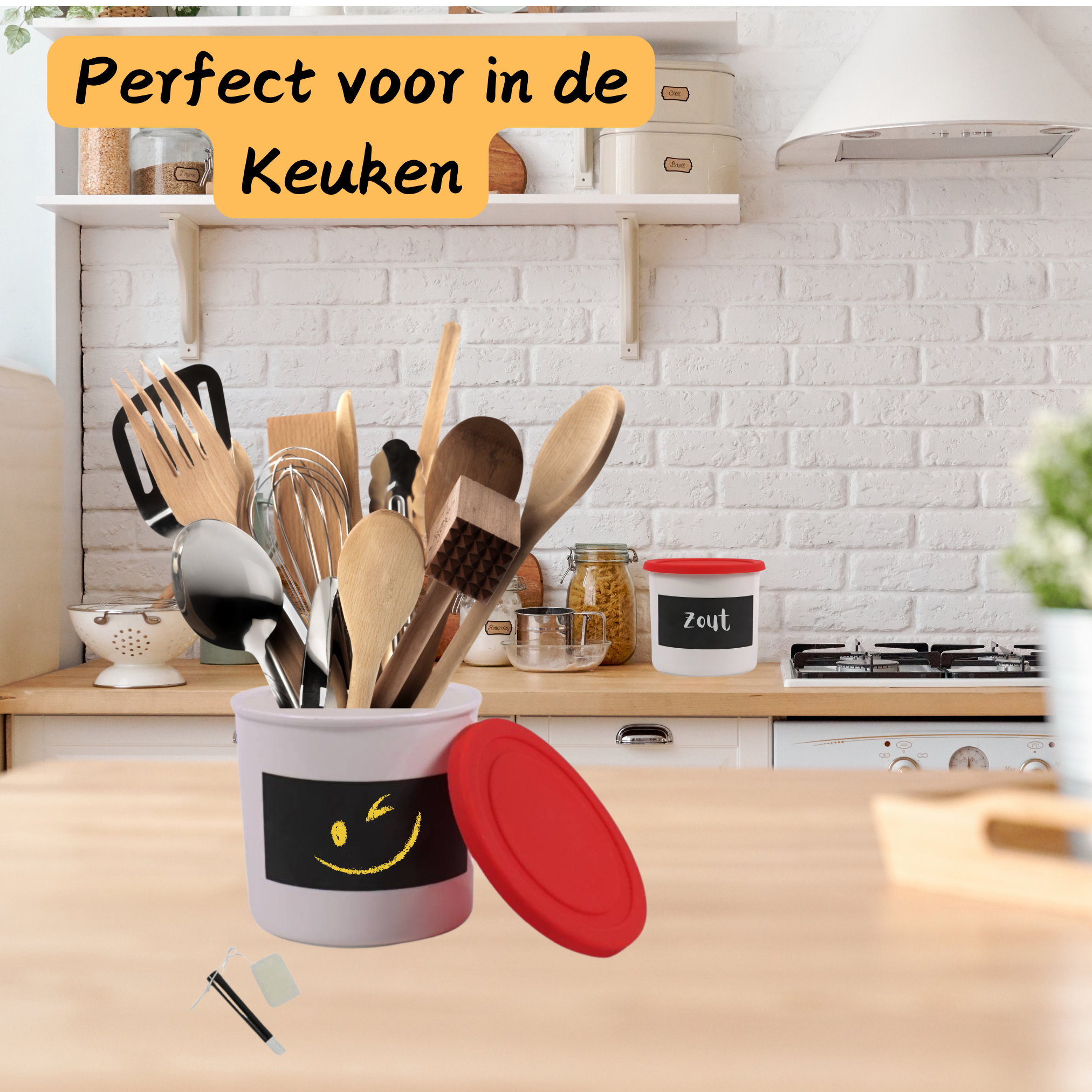 2 Stuks - Porseleinen Opbergpot Met Krijt Label – 850 ML – Luchtdichte Voorraadpot – Stapelbare Container – Ideaal Voor Droogwaren, Snacks en Vloeistoffen