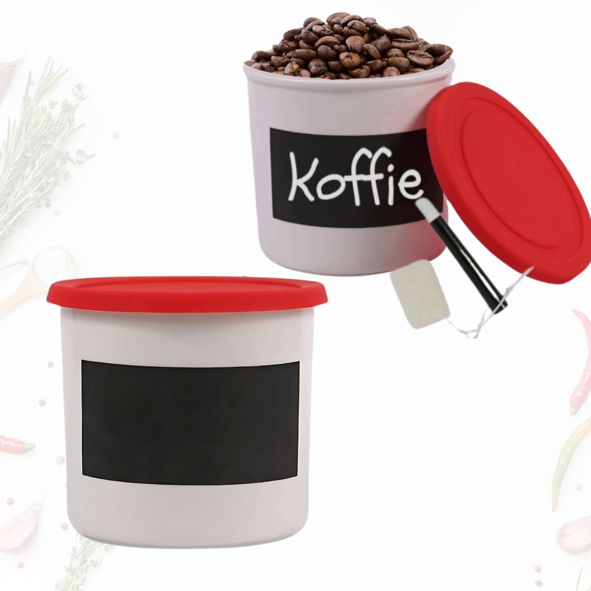 2 Stuks - Porseleinen Opbergpot Met Krijt Label – 850 ML – Luchtdichte Voorraadpot – Stapelbare Container – Ideaal Voor Droogwaren, Snacks en Vloeistoffen