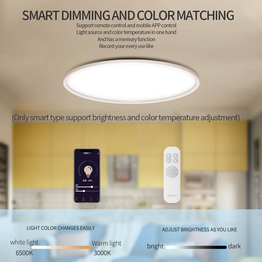 Paurller Smart LED Plafondlamp Moon Shadow Air520 — Ronde Ultradunne Armatuur — Dimbaar — Instelbare Lichtkleur en Helderheid — Slimme Bediening via App en Afstandsbediening — Ø 52 cm — Voor Woonkamer, Keuken en Slaapkamer