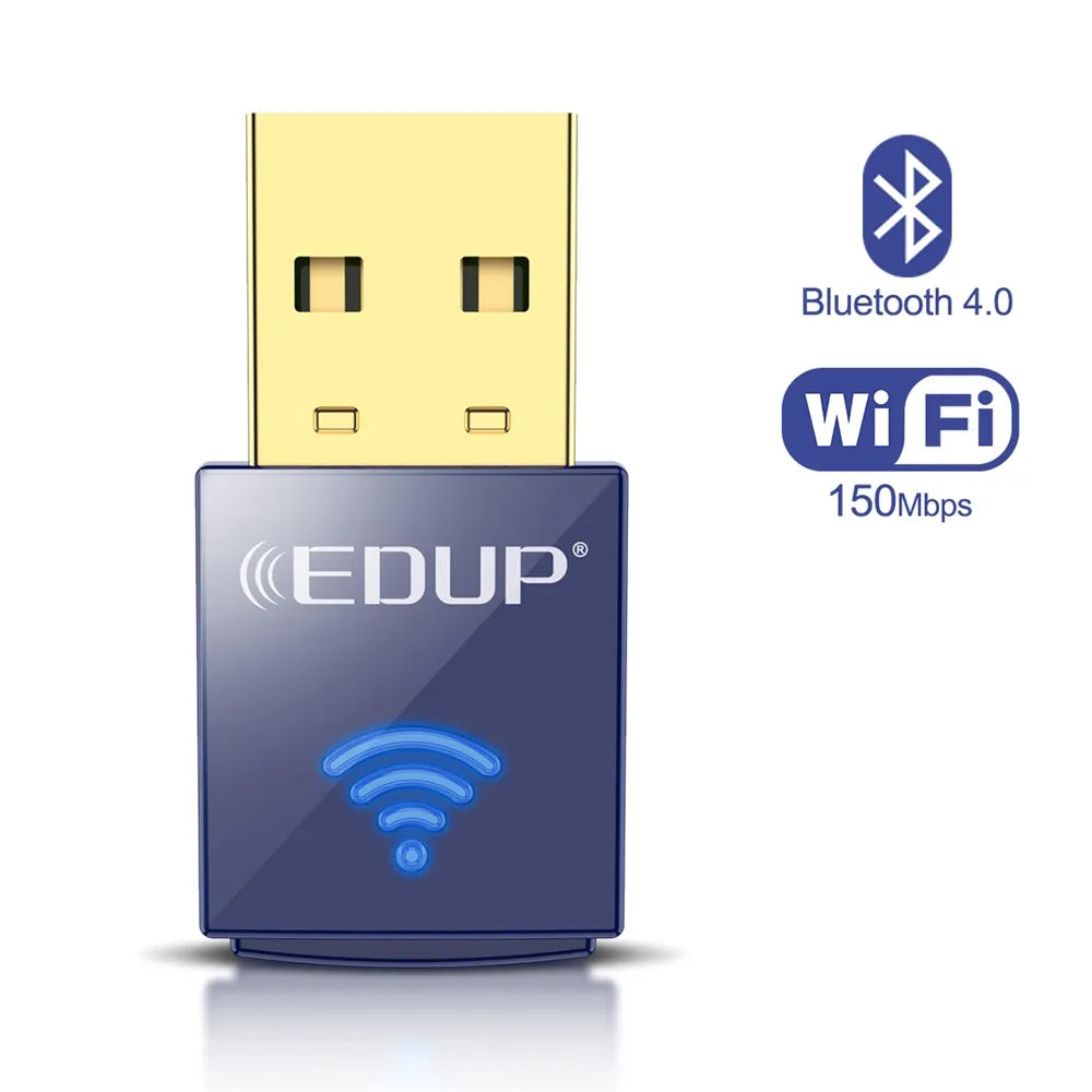 EDUP - USB WIFI Bluetooth Adapter - 150Mbps - Snelle 2.4Ghz Draadloze Mini WiFi Externe Ontvanger - Perfect voor PC/Laptop