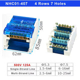 Modulaire DIN-Rail Klemmenblok – Junction Box Met 4 Rijen en 7 Gaten – Universele Schroefconnector – Elektrische Aansluitdoos Voor Stroomverdeling – 500V/125A – PA66 Nylon Behuizing – Transparant Deksel Voor Inspectie