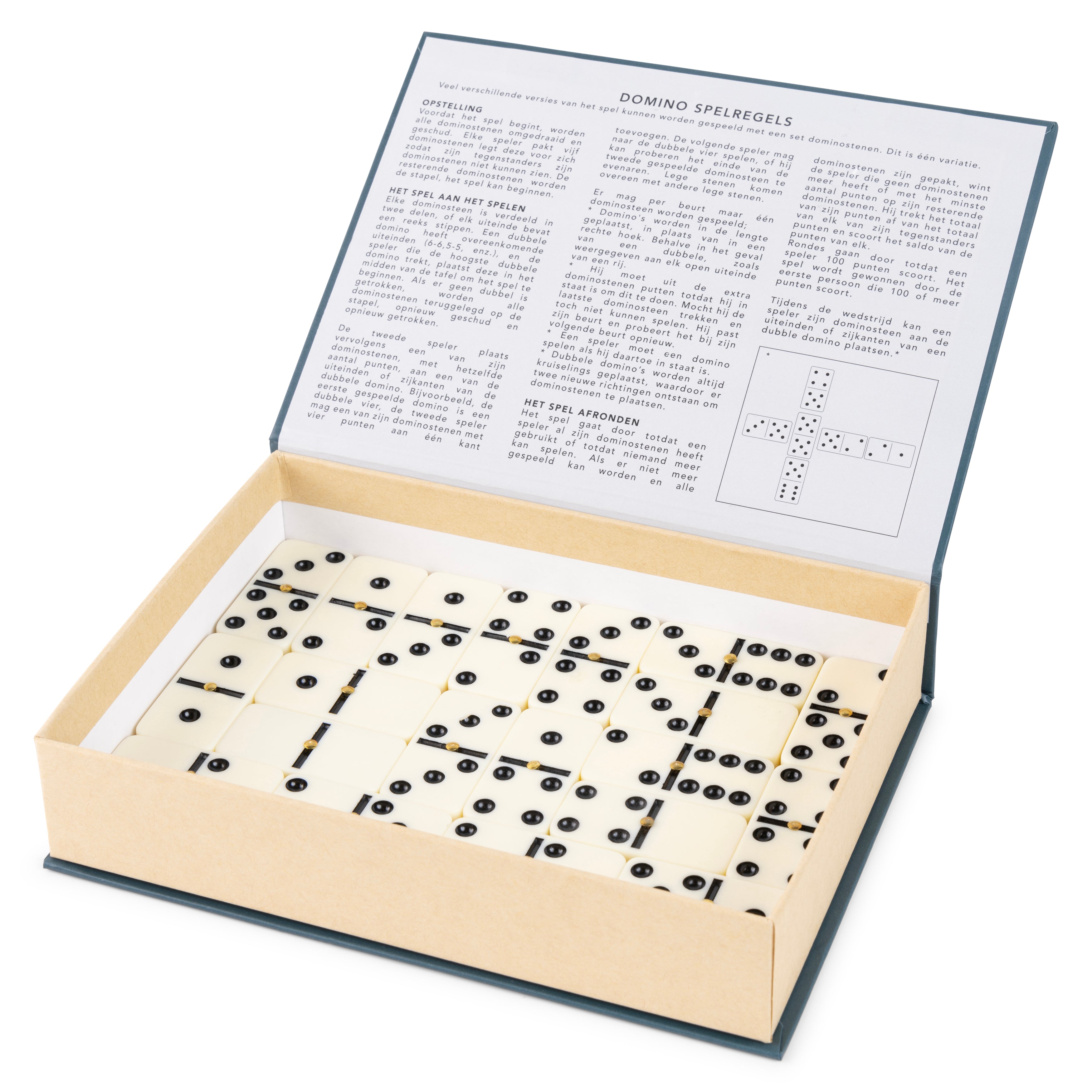 Domino Spel in Luxe Boekvormige Opbergdoos – Klassiek Tafelspel – Compact en Perfect voor Reizen – Afmetingen Opbergdoos 14.5x4.5x20cm