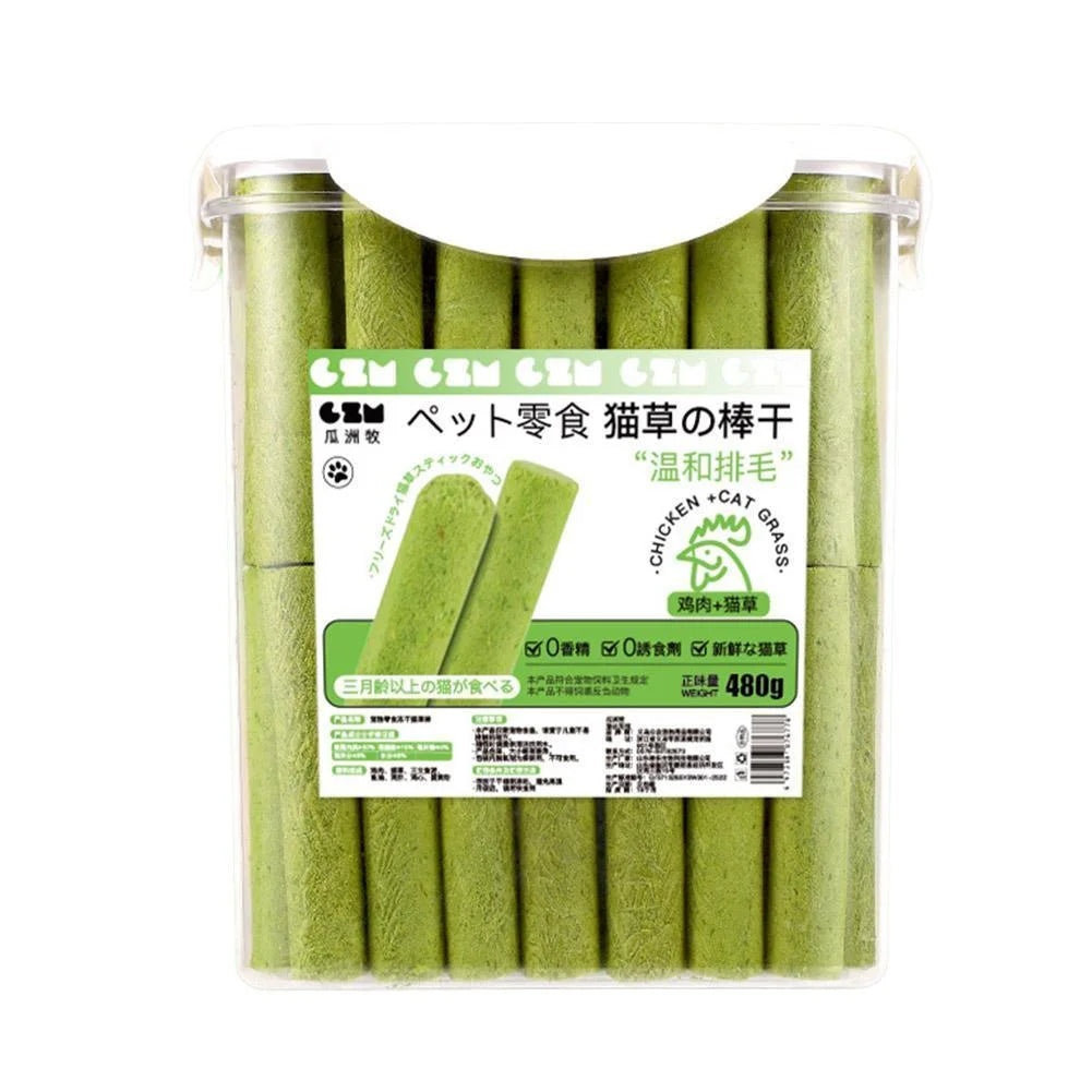 Cat Grass Teething Sticks - 60/80 Stuks - Gezonde Kauwsticks met Kattengras en Kippenvlees - Ondersteunt Spijsvertering, Haarbalcontrole en Mondhygiëne - Perfect voor Katten en Kittens