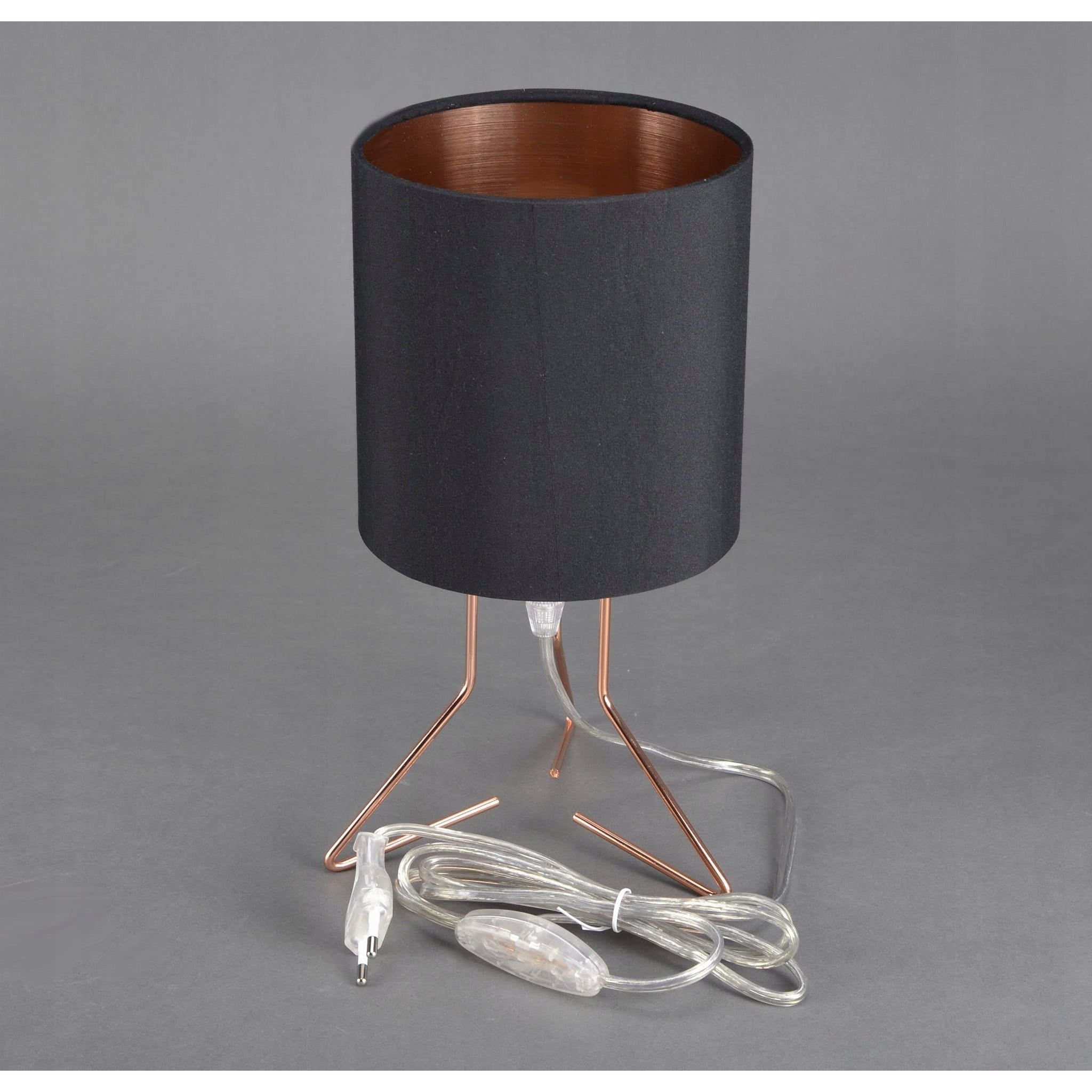 Nachtlamp - Modern Design - Zwarte Kap met Gouden Binnenzijde - LED 6W Inclusief - E14 Fitting - Hoogte 28 cm - Ø 14 cm - Miedzige Metalen Voet - Warm Wit Licht (2700K)