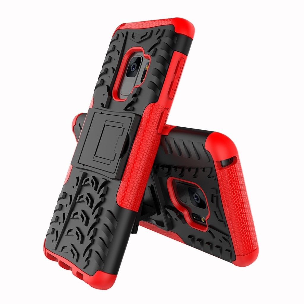 Duurzaam Ring Hoesje met Vingerlus en Scherm beschermer voor Samsung Galaxy S9 - Zwart en Rood