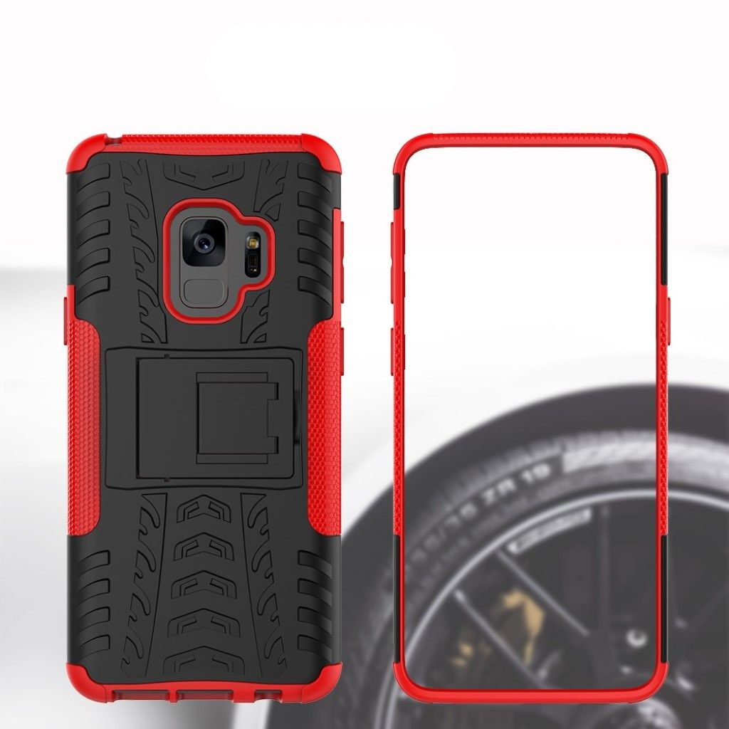 Duurzaam Ring Hoesje met Vingerlus en Scherm beschermer voor Samsung Galaxy S9 - Zwart en Rood