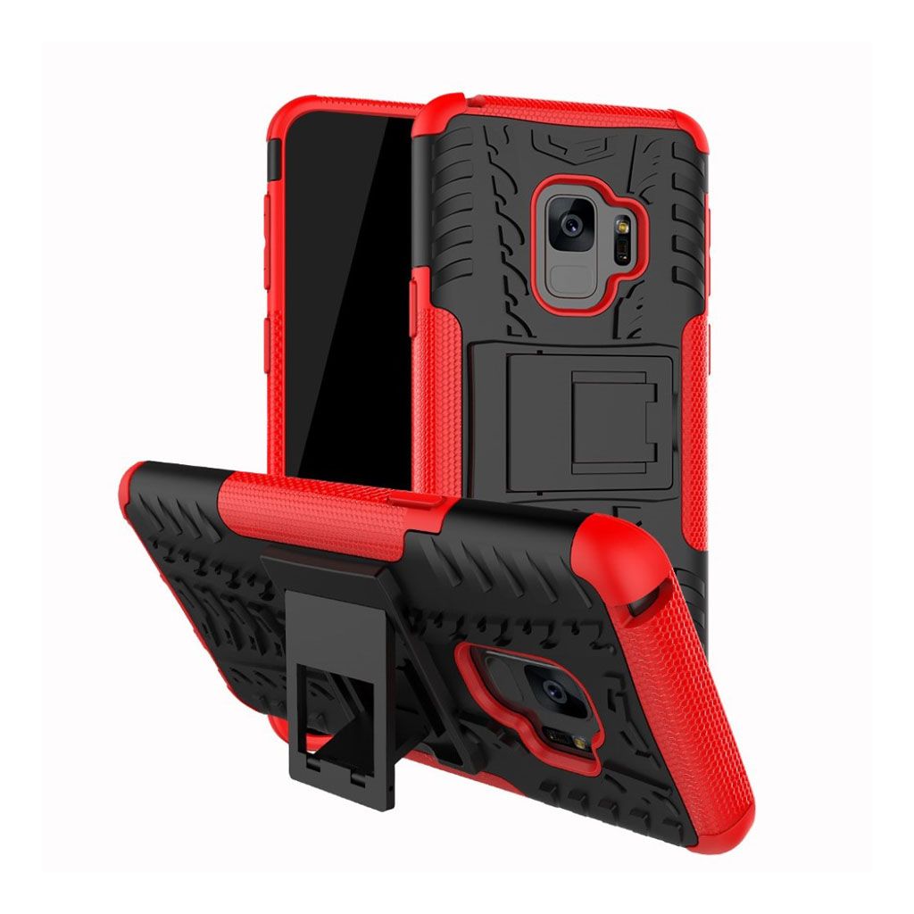 Duurzaam Ring Hoesje met Vingerlus en Scherm beschermer voor Samsung Galaxy S9 - Zwart en Rood